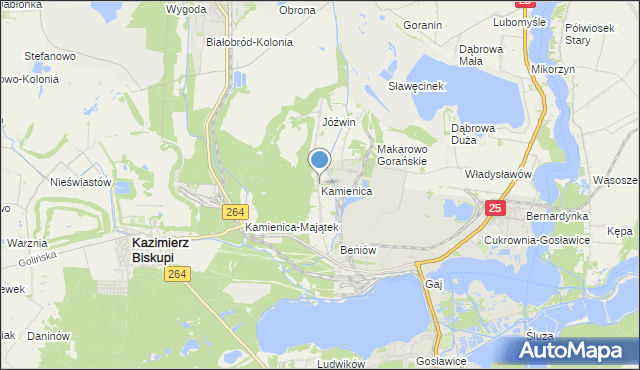 mapa Kamienica, Kamienica gmina Kazimierz Biskupi na mapie Targeo